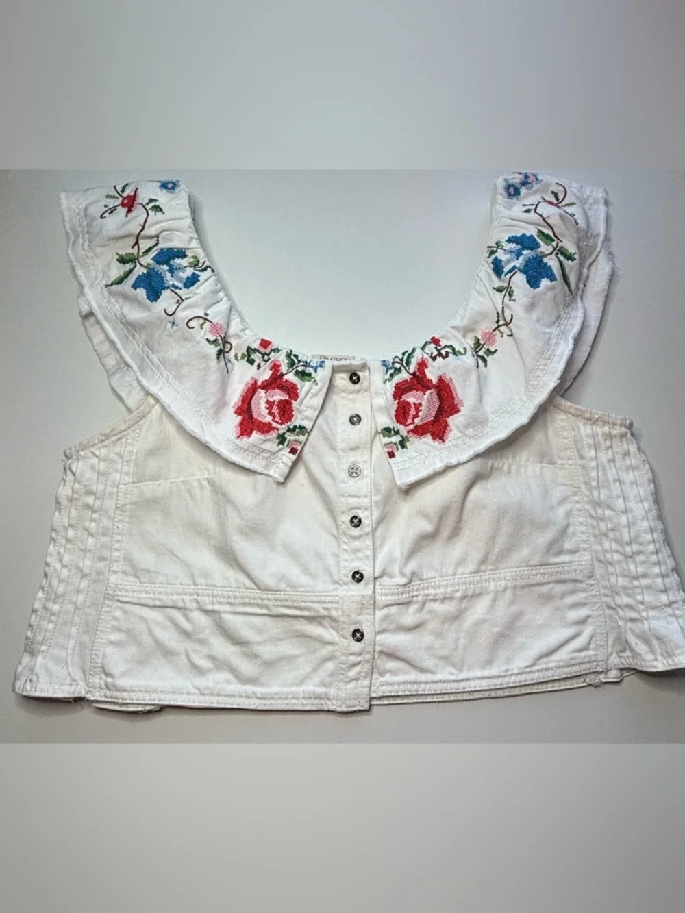 Anthropologie Pilcro Embroidered Blouse L Ivory Floral Boho Romantic Cottagecore - Picture 6 of 12